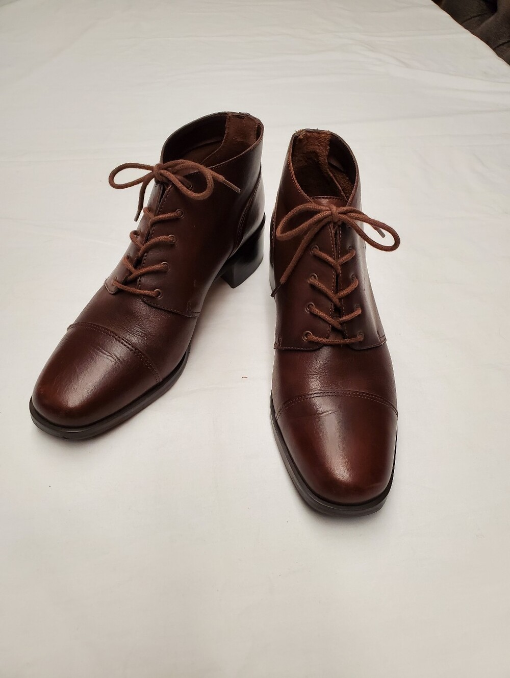 Franco Fortini Brown Leather Ankle Boots Size 7M Lace Up Cap Toe Riding Oxford